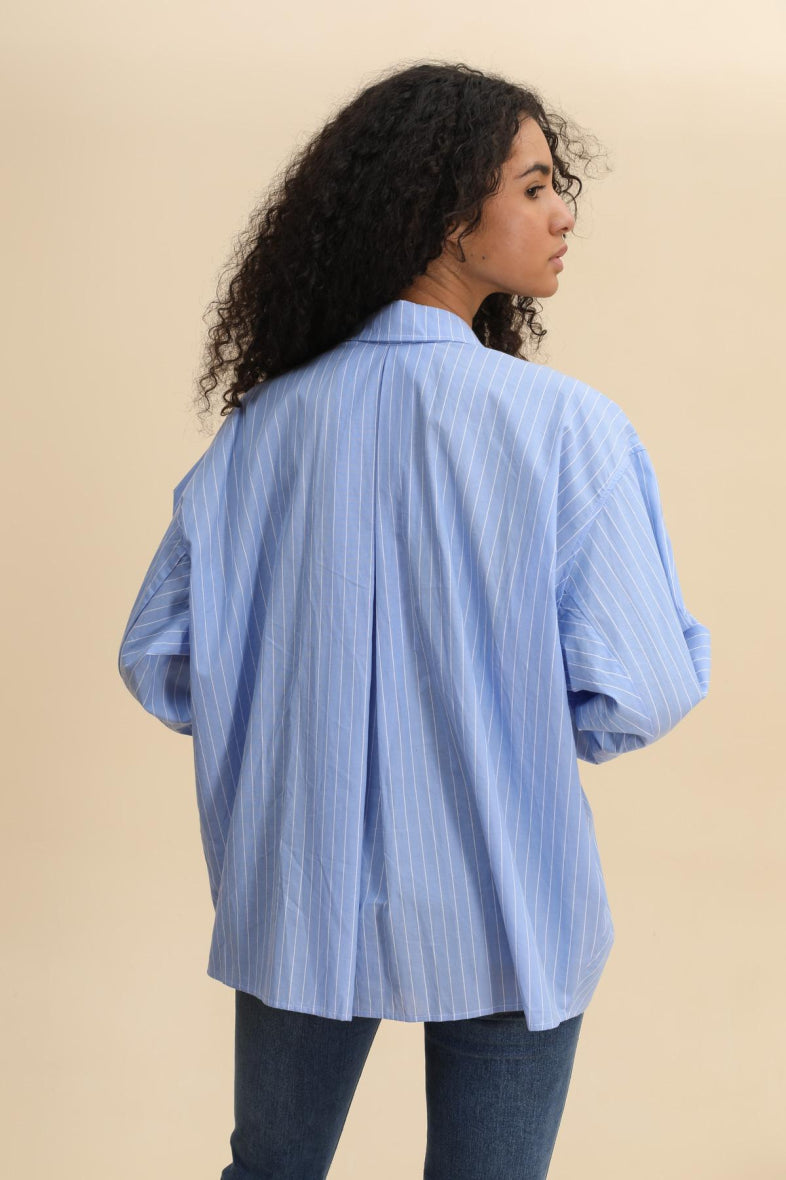Hemdbluse mit Streifen aus Bauwolle in blau I Casual Business Looks