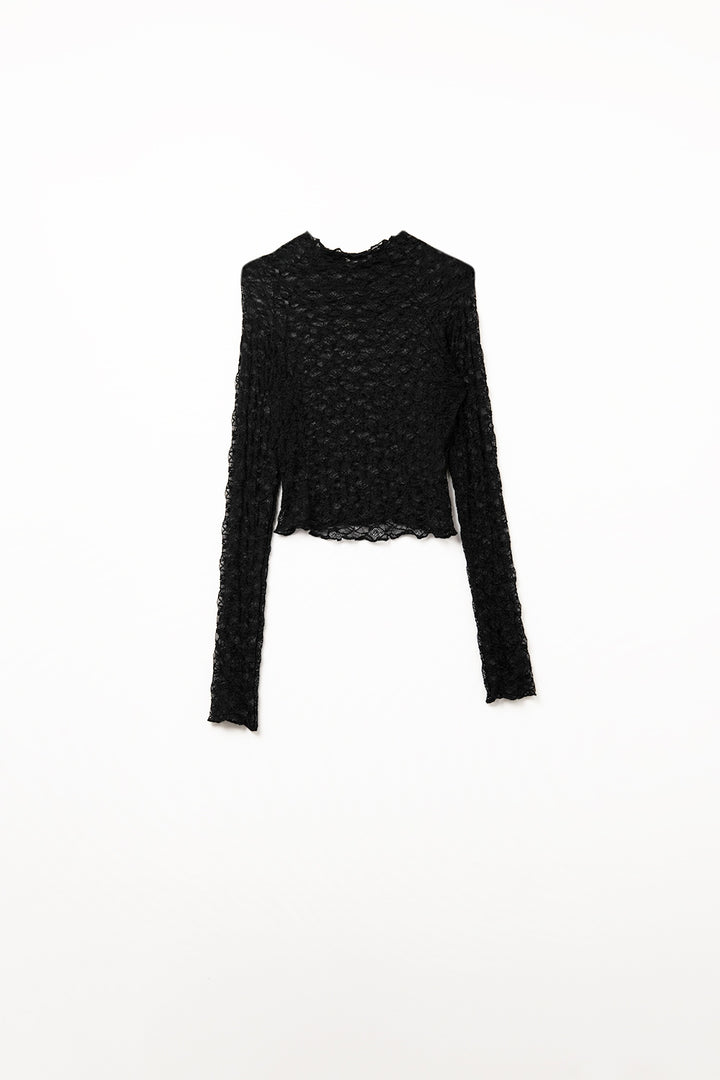 Crop-Langarmshirt mit Spitze